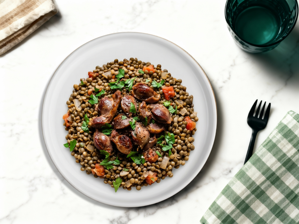 Gésiers confits & lentilles vertes