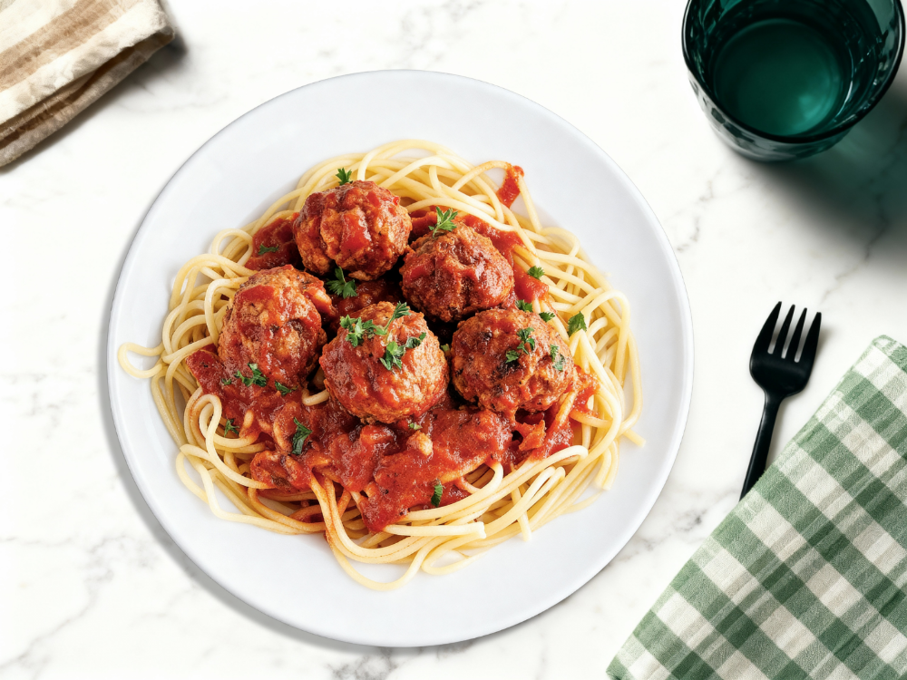 Boulettes de viande & pâtes – Sauce tomate maison
