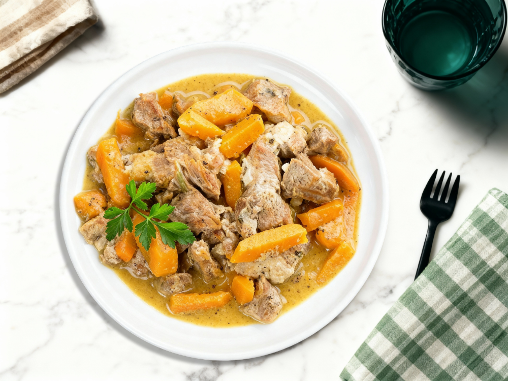 Sauté de veau au velouté de carottes au cumin