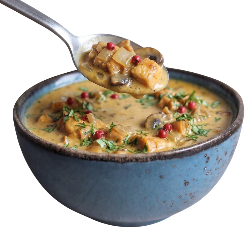 Sauce poulet, champignons & beurre de cacahuètes