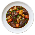 Bœuf bourguignon mijoté au vin rouge avec pommes de terre fondantes