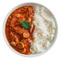 Rougail saucisse avec riz, plat réunionnais épicé et complet