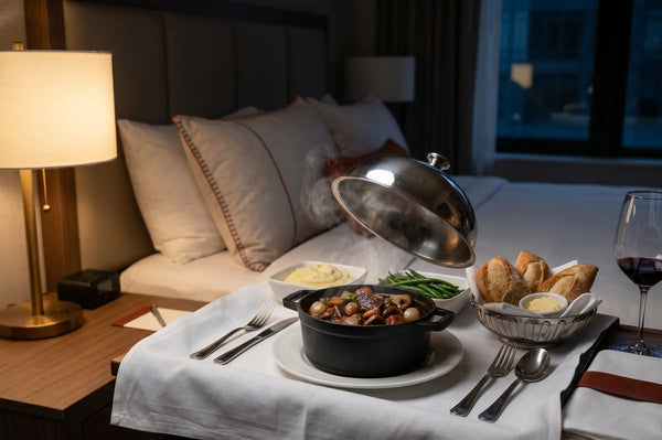 Plateau room service de nuit avec plat chaud